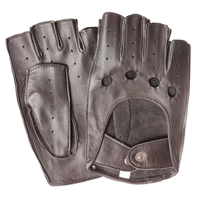 Gants de musculation pour hommes en cuir noir solide, respirants, légers, demi-doigts, fermeture à enfiler, toutes saisons - Product Image 4