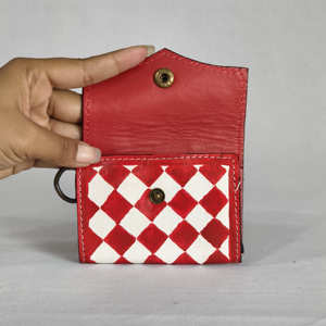 Cartera de Cuero Vacuno Genuino Vintage con Patrón de Grabado a Cuadros y Floral, Cierre de Botón, Portátil, para Uso Diario, Todas las Temporadas - Product Image 3