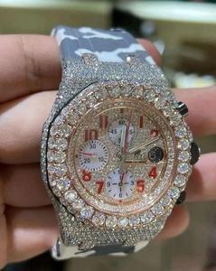 Reloj de lujo para hombre de 44 mm con diamantes de moissanita, correa de silicona, estilo vintage, hip hop, mecánico, cronógrafo completo y totalmente cubierto de diamantes. - Product Image 4