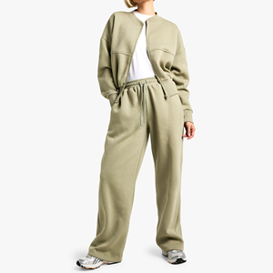 Custom Women's Winter Solid Hooded Cargo Tracksuit <b>Set</b> High Neck Crop Top and <b>Joggers</b> 2 Piece <b>Matching</b> Pockets Casual Outfit - Product Image 2