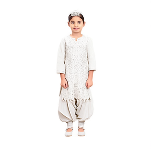 Conjunto de Ropa para Niñas Rani White: Traje Sharara con Espejos, Palazzo y Dupatta, Bordado Calado - Product Image 2