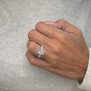 4 Carat Cushion Cut Engagement <b>Ring</b> <b>Set</b> with Matching Band | Lab Grown Diamond <b>Ring</b> 925 <b>Sterling</b> <b>silver</b> <b>Ring</b> - Product Image 4