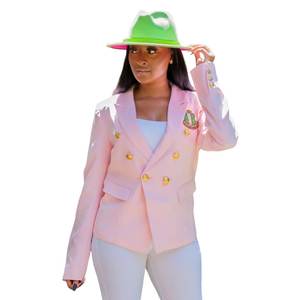 Blazer Rosa Cruzado para Mujer, Inspirado en Hermandades, Chaqueta Formal Elegante, Corte Entallado, Prenda Exterior Premium - Product Image 6