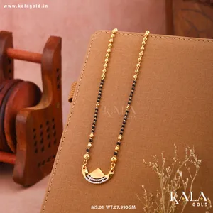 Collar de Mangalsutra de oro puro de 18 quilates para mujer, perla tradicional, joyería india, Perla - Product Image 3