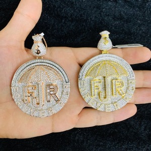 Collier pendentif lettre plaqué bicolore 'Forever Rich' avec Moissanite 'Iced Out Bling' et breloque parapluie et symbole de monnaie, bijoux Hip Hop pour homme - Product Image 4