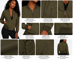 Chaqueta Bomber Personalizada con Cierre de Cremallera para Mujer, Chaqueta de Invierno de Tejido Softshell, Cuello Mao, Bolsillos Laterales, Chaqueta Impermeable para Mujer - Product Image 6