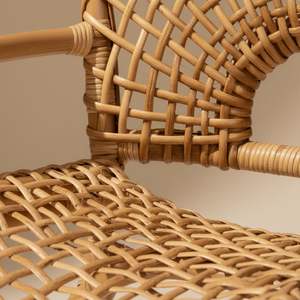 Silla de Comedor de Ratán Natural, Hecha a Mano, Patas de Madera Resistentes, Ecológica, Contemporánea, Moderna, con Cuero PU Personalizable - Product Image 3