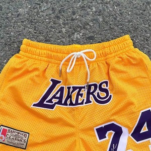Short de basketball jaune pour homme Lakers, taille élastiquée avec cordon de serrage, style décontracté, 100 % coton, avec strass et impression sérigraphiée. - Product Image 4