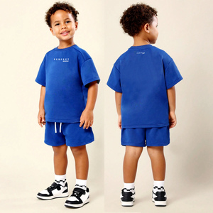 PERFECT INDUSTRY Ensemble 2 pièces décontracté pour garçons en jersey de coton respirant et écologique bleu roi, T-shirt et short, séchage rapide, idéal pour l'été - Product Image 1