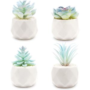 Set di Piante Succulente Artificiali Blu in Vasi di Ceramica Bianca, 4 Pezzi, Piante Finte da Interno per Ufficio e Decorazioni Natalizie per Donne - Product Image 1