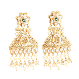 Boucles d'oreilles pendantes en laiton plaqué or 18 carats Heritage Pota avec perle - Style vintage - Product Image 2