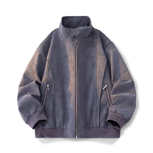 ARTIST INDUSTRY Wholesale <b>Men's</b> Vintage <b>Suede</b> <b>Jacket</b> High Neck Zip Up Casual Coat Regular Fit Streetwear Washed Bomber <b>Jackets</b> - Product Image 5