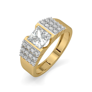 Anillo de compromiso con diamante talla princesa en oro amarillo con estilo geométrico clásico para mujer - Product Image 2