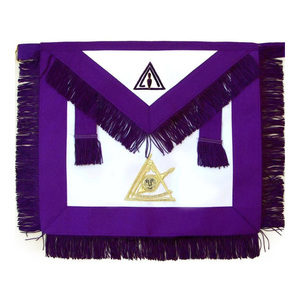 Delantal de la Ilustre Cámara Maestra Pasada - Morado y Blanco con Flecos Morados y Bordado Dorado, Regalia Masónica - Product Image 1