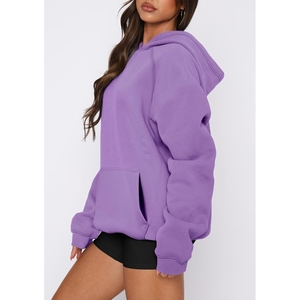 Sudadera con Capucha Extra Grande para Mujer, Manga Larga, Color Morado Sólido, Tejido de Algodón, Estilo Otoñal, con Bolsillos - Product Image 2
