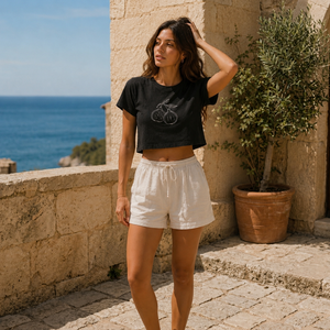 Camiseta Corta para Mujer, 100% Lino, Tejido de Punto, Moda de Alta Gama, Estilo Y2K, Personalizada - Product Image 2
