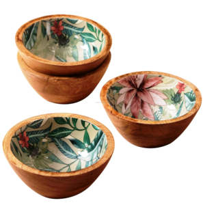 ชุดชามไม้สำหรับขนมขบเคี้ยว4ชิ้นชามไม้พิมพ์ลายสินค้าขายดี2024ผลิตในอินเดีย - Product Image 1
