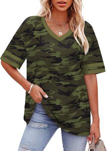 Camiseta de Manga Corta con Cuello en V para Mujer, Estampado de Bandera Americana, Corte Holgado, Informal, para Primavera/Verano, Cómoda, ODM - Product Image 3