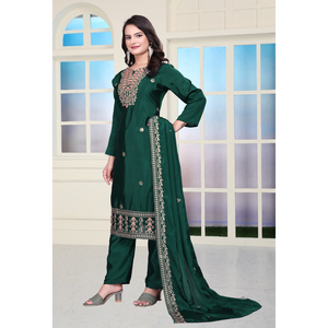 Elegant embroidered girls <b>kurti</b> pant set with dupatta crafted in chinon silk for weddings parties festivals and tradition - Product Image 3