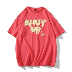 T-shirt blanc surdimensionné pour homme avec imprimé bleu « Shut Up » à manches courtes, col rond, en jersey de coton, style décontracté - Product Image 5
