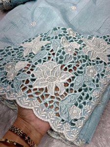 Sari de algodón Tusser con bordado de hilo y diseño calado, blusa a juego, elegante vestimenta tradicional para mujer, Tusser premium. - Product Image 3