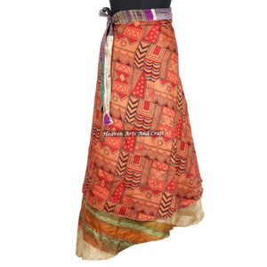 New Long Layered Sari Silk <b>Wrap</b> <b>Skirts</b> Women Wear Vintage Silk Sari Long Length <b>Wrap</b> <b>Around</b> <b>Skirt</b> 2 Layer Reversible Cover up - Product Image 6