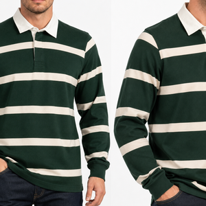 Camiseta de rugby de algodón grueso personalizada de manga larga con cuello polo a rayas, corte holgado, estilo urbano, venta al por mayor, camiseta de jersey para hombre - Product Image 4
