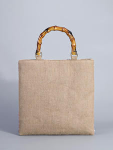Fashion Linen Beading <b>Sequined</b> <b>Handbag</b> Floral Embroidered Bamboo Handle Tote Bag for Women Ladies - Product Image 4