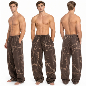 Pantalon de survêtement ample pour homme imprimé tie-dye, taille basse à cordon, style streetwear, en molleton, avec poches latérales surdimensionnées - Product Image 1