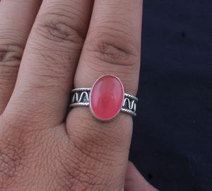 Pink <b>Jade</b> Sterling Silver <b>Ring</b> Vintage Art Deco Gemstone <b>Ring</b> Handmade Jewelry Elegant Gift For Women - Product Image 2