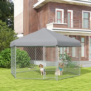 Gabbia Gigante per Cani di Taglia Grande 4,07 x 3,50 m Impermeabile Resistente ai Raggi UV Argento per Allevamento Esterno in Hotel - Product Image 2