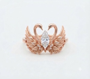 Bague de mariage vintage Cygne 2 carats en or 14K avec diamant de laboratoire, coupe Marquise 13x6.5mm, pour fiançailles et mariage, ensemble de bagues de mariée - Product Image 2