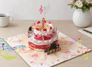 Carte de vœux pop-up pour anniversaire avec chat noir et notes de musique, design 3D, impression numérique, pelliculage brillant - Product Image 5