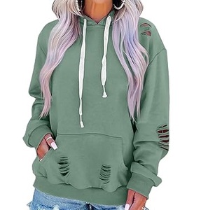 Rip Distress Hoodie For Women Puff Printing Sweatshirt Oversize <b>thick</b> <b>Fleece</b> Cotton Distressed Girls Hooded Breathable Wholesale - Product Image 1
