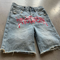 Shorts en jean baggy pour homme, taille haute, respirants, décontractés, style streetwear, qualité supérieure, avec lettres brodées et taille élastique, idéaux pour l'été