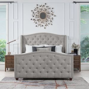 Set letto matrimoniale Marcella in poliestere grigio argento con testiera imbottita - Product Image 1