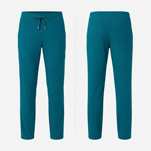 Pantalon de travail unisexe premium 220 GSM en tissu poly-coton tissé 65/35, coupe jogger, poches cargo, taille élastique, vert sauge, pour hôpital - Product Image 1