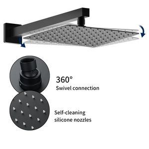 Sistema Doccia Nero Opaco Maschio NPT con Soffione a Pioggia da 12 Pollici e Set Rubinetto a Maniglia per Bagno Nero Opaco Maschio NPT - Product Image 4