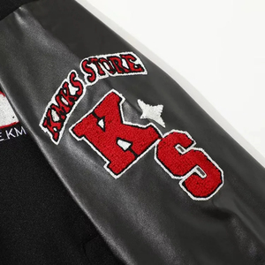 เสื้อแจ็คเก็ตวาร์ซิตี้ชาย ลายปักแบบแพทช์ |   เสื้อโค้ทเบสบอลแฟชั่นสั่งทำพิเศษ พร้อมคุณสมบัติรักษ์โลกด้านหน้า - Product Image 4