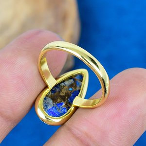 Copper Lapis Lazuli Pear Shape Gemstone <b>Ring</b> Handmade 18k Gold Micron Over 925 Sterling <b>Silver</b> - Product Image 4