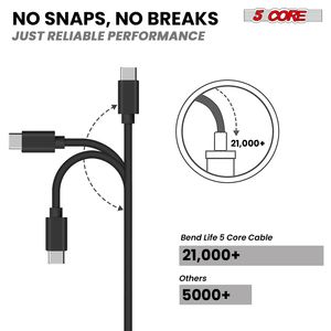 5pcs Durable Black USB C Cable 65W Fast Charging Data Transfer Reversible Charger Cords Android Nintendo Switch Steam Deck - Product Image 4