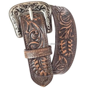 Cinturón de Cuero Grabado y Repujado con Diseño Floral Estilo Western Vintage Marrón Unisex al por Mayor para Vaqueros y Vaqueras - Product Image 6