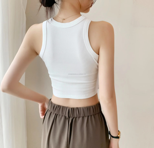 Top Corto sin Mangas para Mujer, Color Sólido, Estilo Casual, Sexy, Holgado, Tejido Acanalado, Transpirable, con Encaje - Product Image 2