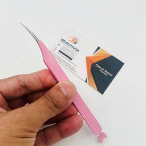 Pinzas de extensión de pestañas de acero inoxidable con logotipo personalizado, azulejos de pestañas sostenibles de agarre fuerte, salón rosa de pestañas perfectamente diseñado - Product Image 2