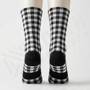 Crew <b>Socks</b> Plaid Pattern Black White Checkered Breathable Knitted Regular Style Adult Casual Wear - Product Image 2