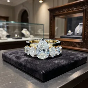 Anillo de Compromiso de Lujo con Diamante Cultivado en Laboratorio de Corte Pera de 2.00 CT, Certificado por IGI, con Piedras Laterales Ovaladas |   Gold Caratleaf - Product Image 5