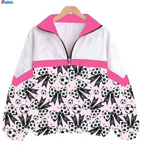 Top Quality Windbreaker <b>Jacket</b> for <b>Women</b> Racer <b>Jacket</b> Full Sleeve Zipper Front Bows Soccer Pattern Green White Breathable Woven - Product Image 2