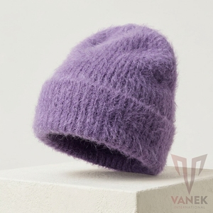 VANEK INTERNATIONAL <b>Purple</b> Adjustable Knitted Beanie <b>Hat</b> Unisex Winter Solid Color Casual Style Hand Made Acrylic Material 3D - Product Image 1