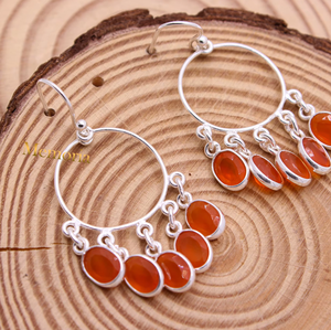 Boucles d'oreilles pendantes en argent sterling 925 massif avec cornaline naturelle ovale, style chandelier, pour femme, bijoux fins vintage bohèmes, vente en gros - Product Image 6