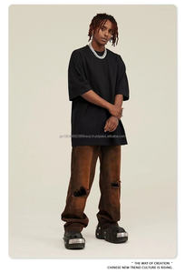 Camiseta desgastada vintage lavada con ácido de algodón pesado 100%, camiseta de calle con logotipo personalizado, camiseta de hip hop de gran tamaño para hombres - Product Image 3